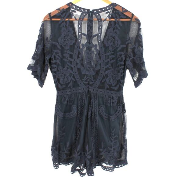 Honey Punch Navy Blue Sheer Mesh Lace Romper Fairy Grunge Ethereal Boho Size S - Picture 4 of 12